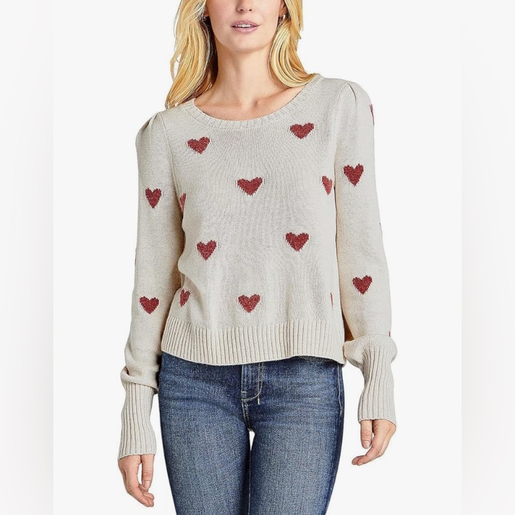 Splendid Annabelle Wool Cream Heart Print Crewneck Sweater Size Xs Rent The Run